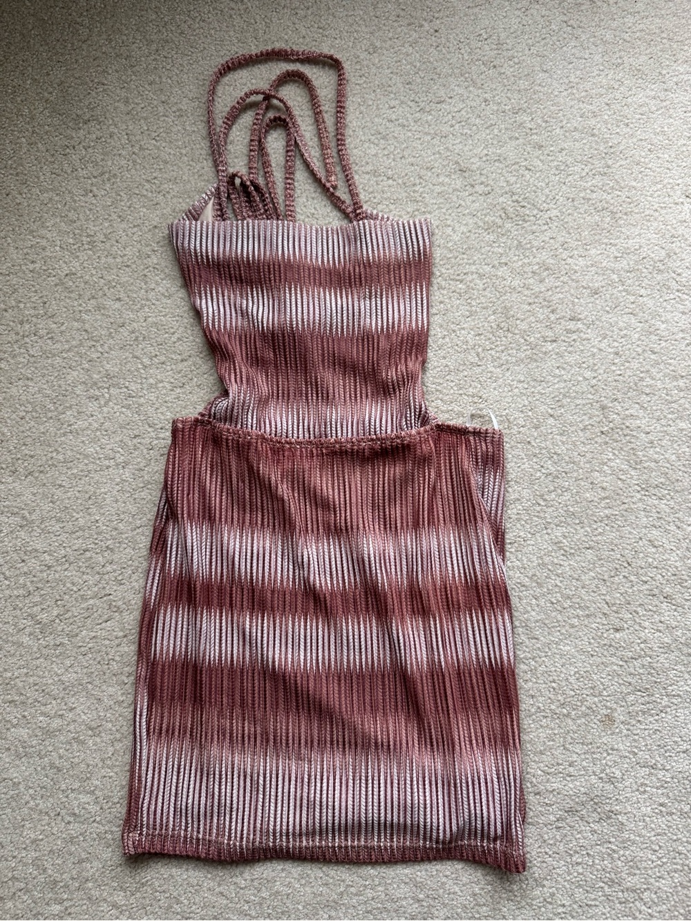 SHEIN Dusty Rose & Cream Ribbed Halter Mini Dress